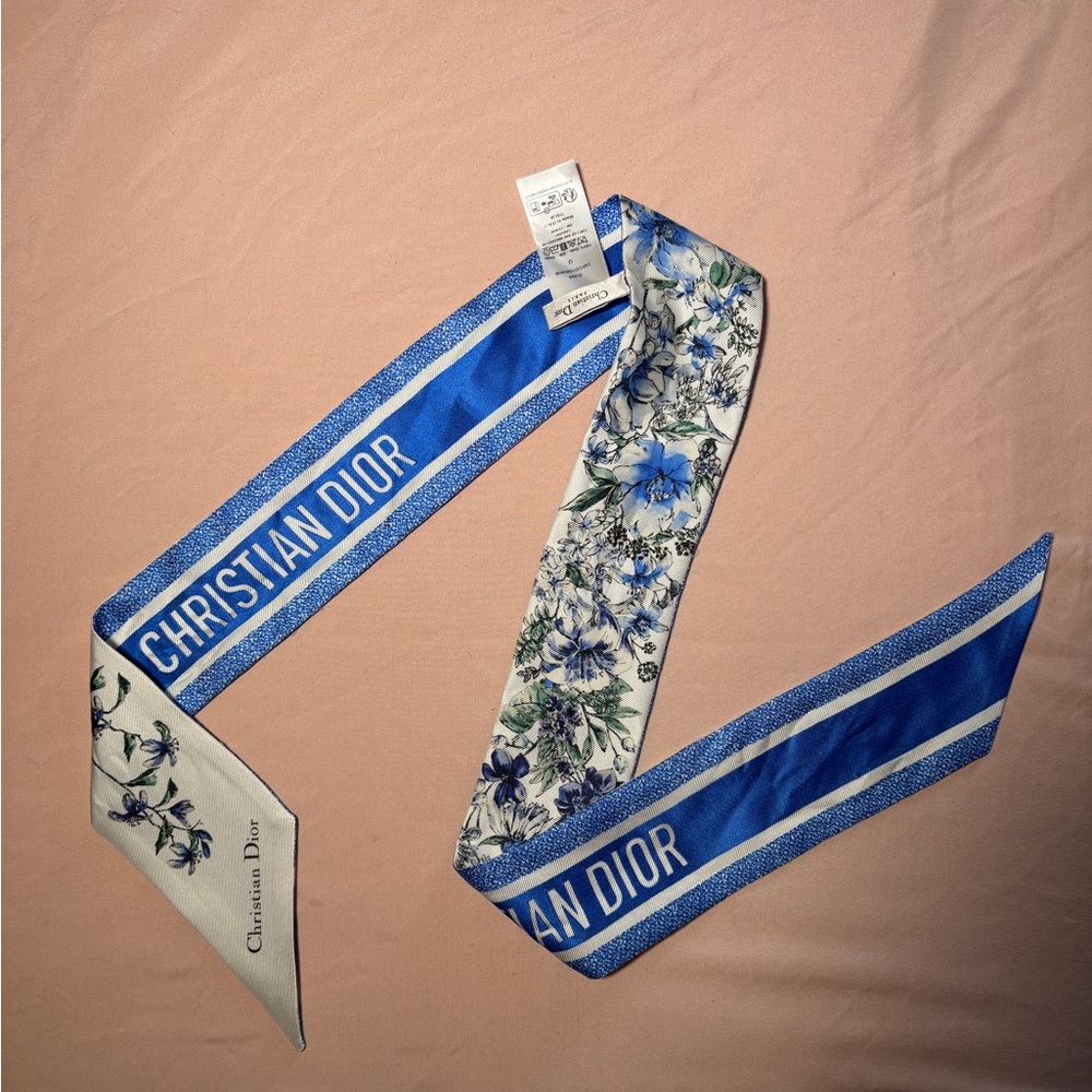 Dior Mitzah Blue and White Floral Twilly Scarf